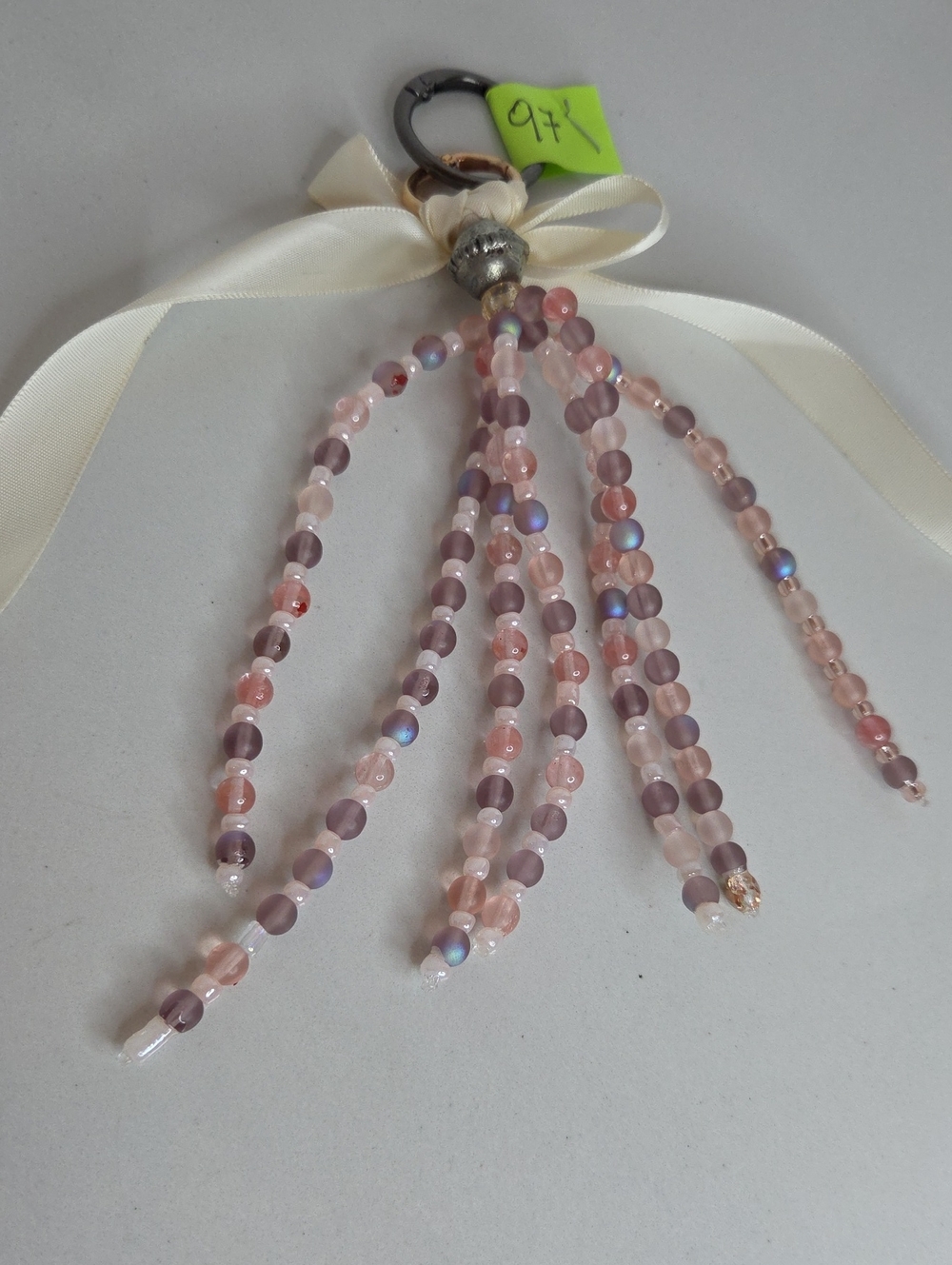 97 - Pink Beaded Tassel Bag Charm